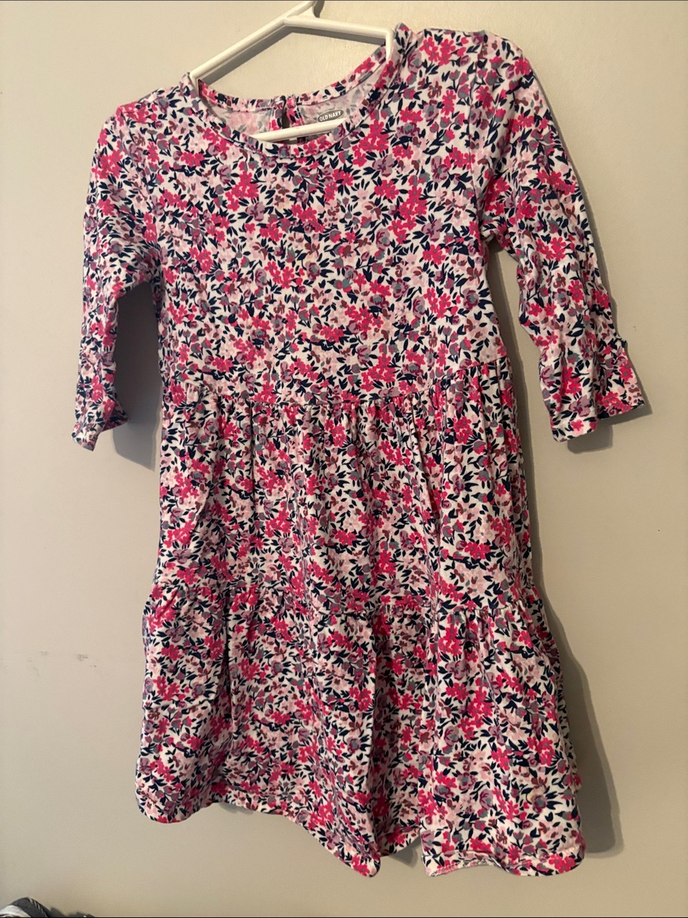 Girls' Old Navy Pink Floral Tiered Long-Sleeve Dress